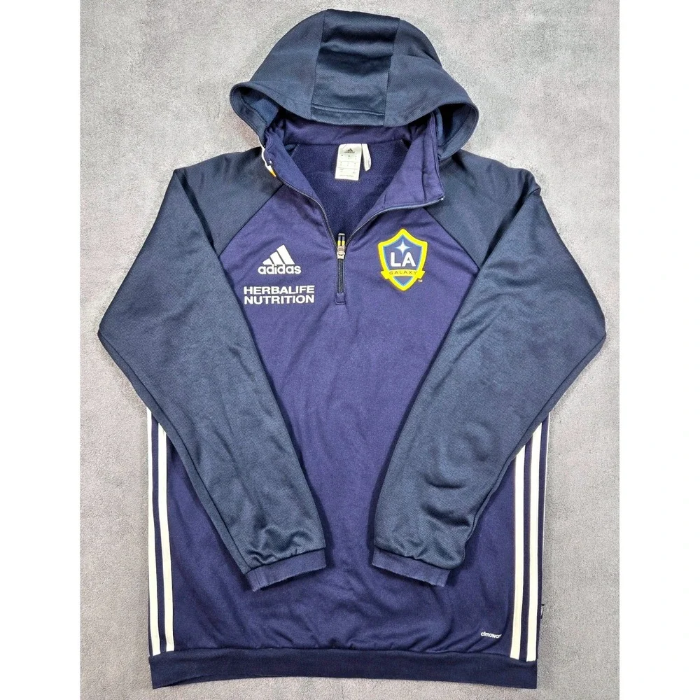 Adidas LA Galaxy Hoodie Mens Large Navy Blue Excellent Climawarm Quarter Zip MLS